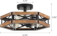 Vista 4 de 2 Pack 3-Light Rustic Farmhouse Wood Flush Mount Ceiling Light Fixture Oak Wood and Metal Cage Semi Flush Mount Ceiling Light for Hallway Hall Entry