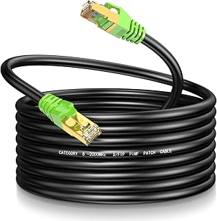 Cat8 Ethernet Cable 300Ft LEKVKM S/FTP Outdoor&Indoor Heavy Duty High Speed Cat8 LAN Network Cable 40Gbps 2000Mhz with Gold Plated RJ45 Connector Weatherproof Resistant for PC