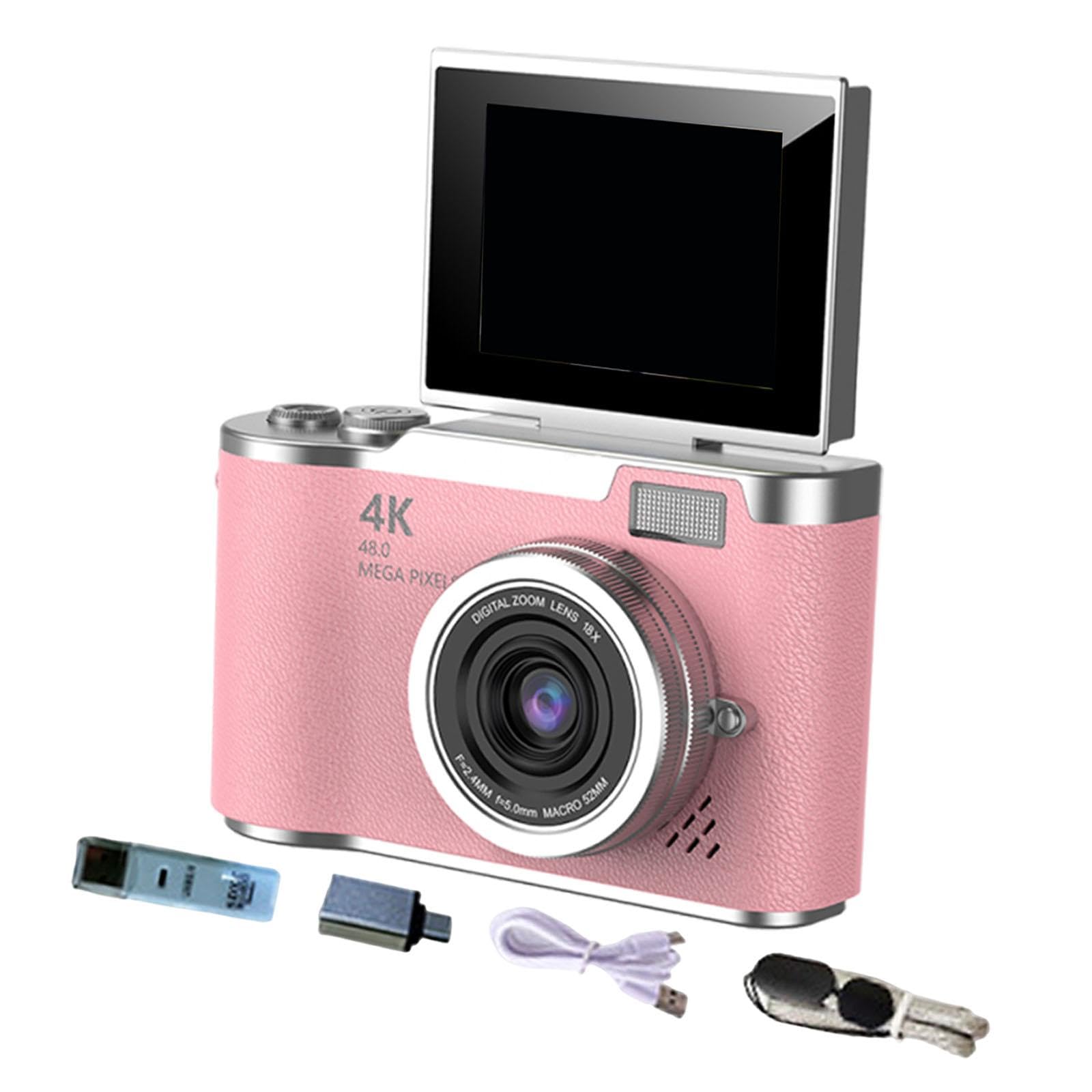 Fotocamera Digitale Digitale 8X, Schermo Girevole °, per Principianti e Adulti, Rosa