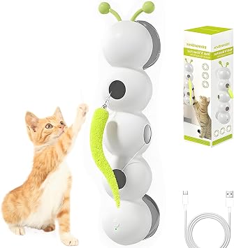 Whack a Worm Cat Toy, Interactive Caterpillar Cat Toy with Motion Sensor, Whack a Worm Post Cat Toys with Suction Cup, Moving Caterpillar Cat Toys for Indoor Cats 1PC