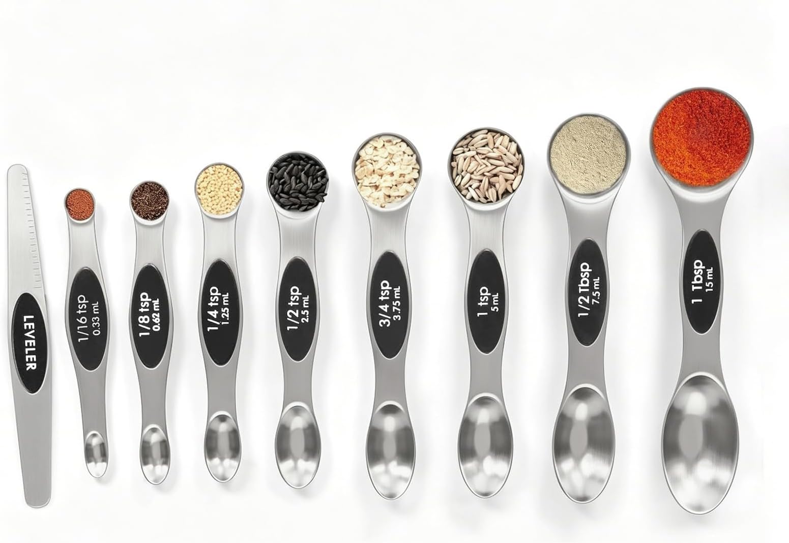 Magnetic Measuring Spoons Set Stainless Steel with Leveler-9pcs Stackable Metal Tablespoon Measure Spoon for Baking-Measuring Cups and Spoon Set Kitchen Gadgets Apartment Essentials Fits in Spice Jars