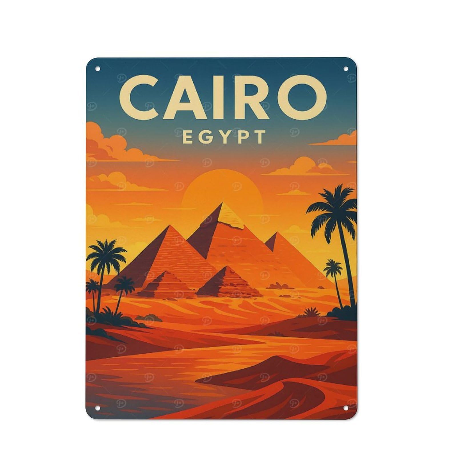 Junmoney Style-7 Rustic Metal Sign With Cairo Egypt Pyramids Travel Design 40X30cm, Country Vintage Cottage Wall Art For Kitchen, Cottage, Porch Or Garden Room