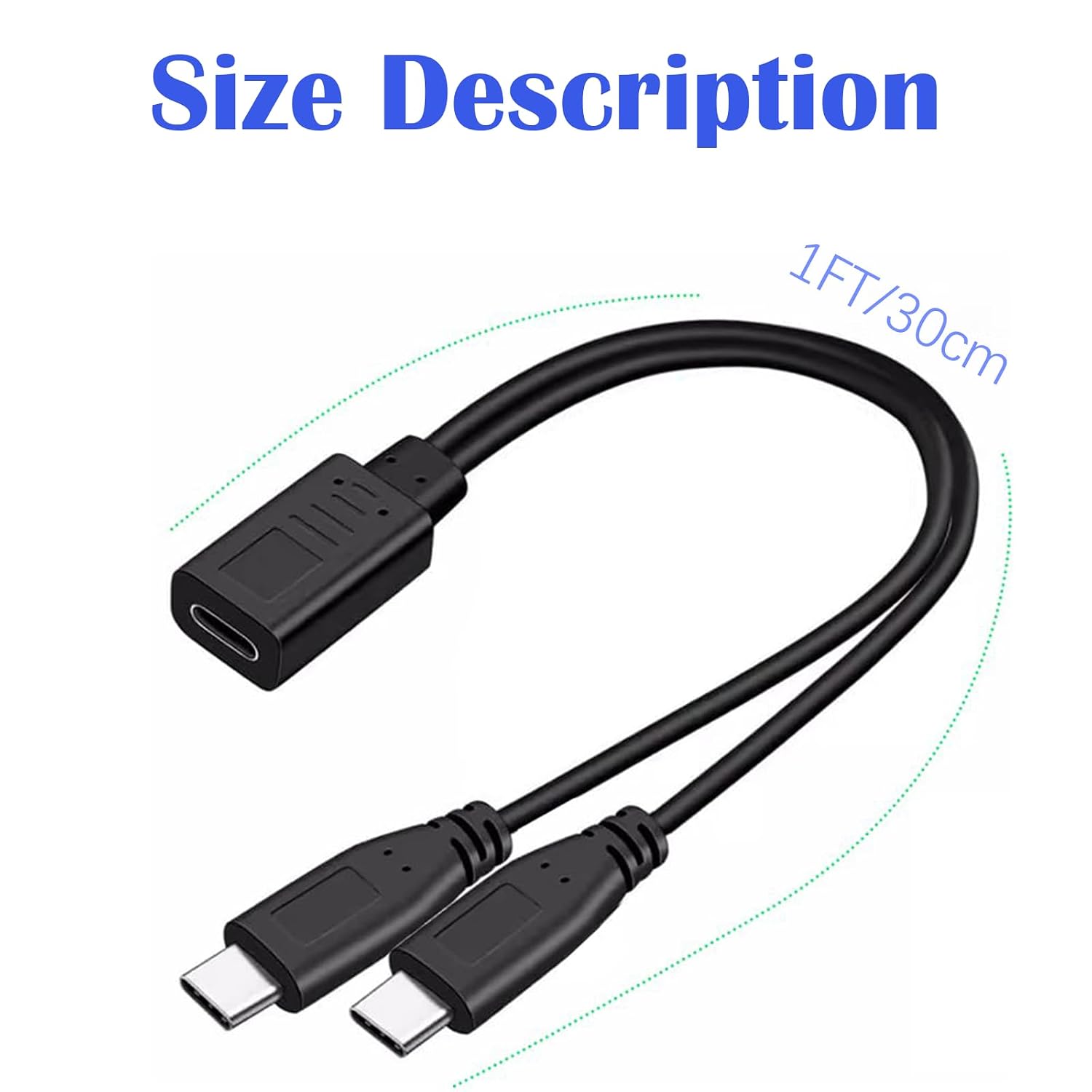 Short USB C Splitter Cable 1FT/30cm, One Type C Splitter Female to Dual Male USB C Extension Cable, Dual Type C Adapter Cord (Power Only, No Data Transfer) image 5