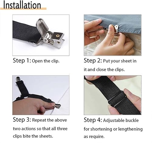 Miniatura 8 de Sujetadores de sábanas, correas elásticas ajustables para cama matrimonial, Queen, King y Twin, clips cruzados de 6 vías, banda de tirantes,