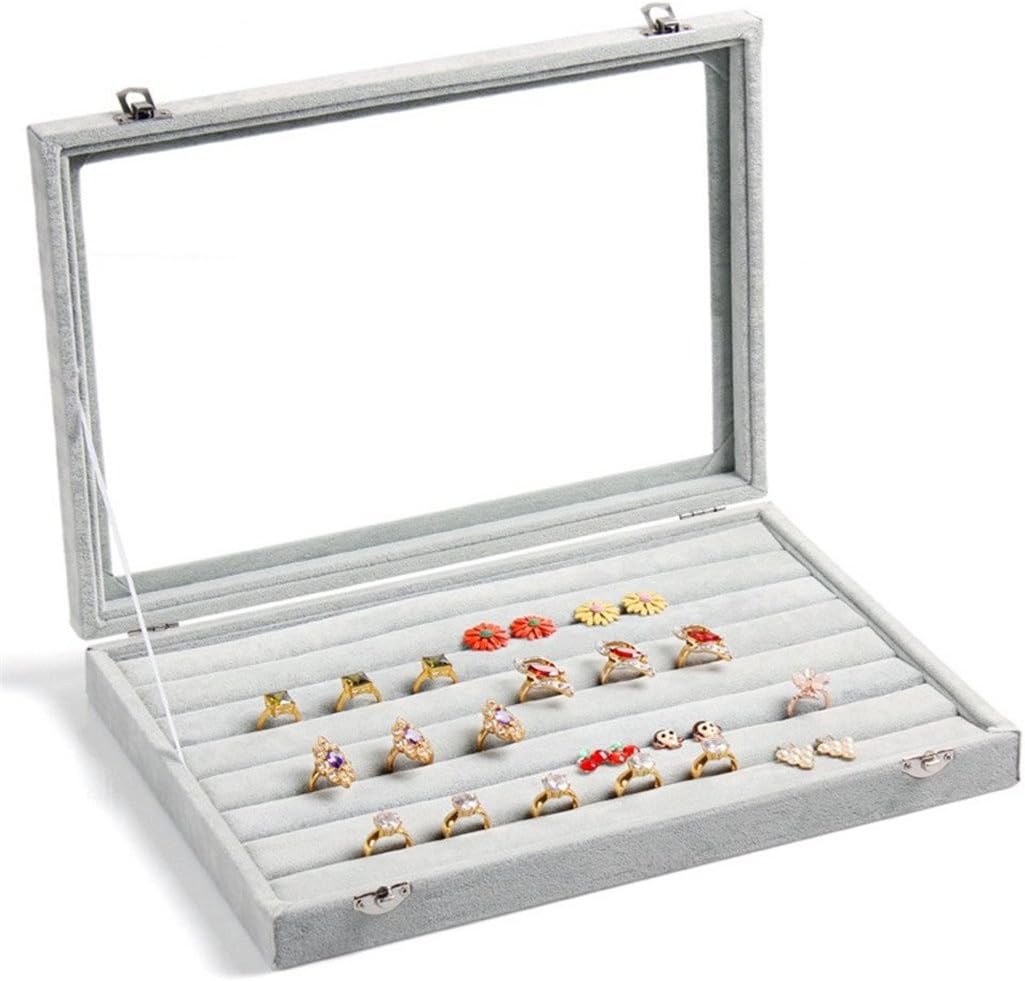 Zice Velvet Glass Ring Jewelry Box Organizer Jewelry Rings Display Tray Earring Storage Case