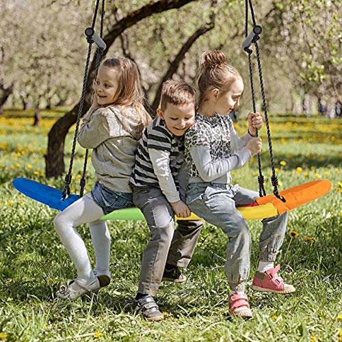 Image of Costzon Saucer Tree Swing, Height Adjustable Platform Swing with Soft Padded Edge, Handles, Hanging Ropes for Kids Adults Indoors Outdoors