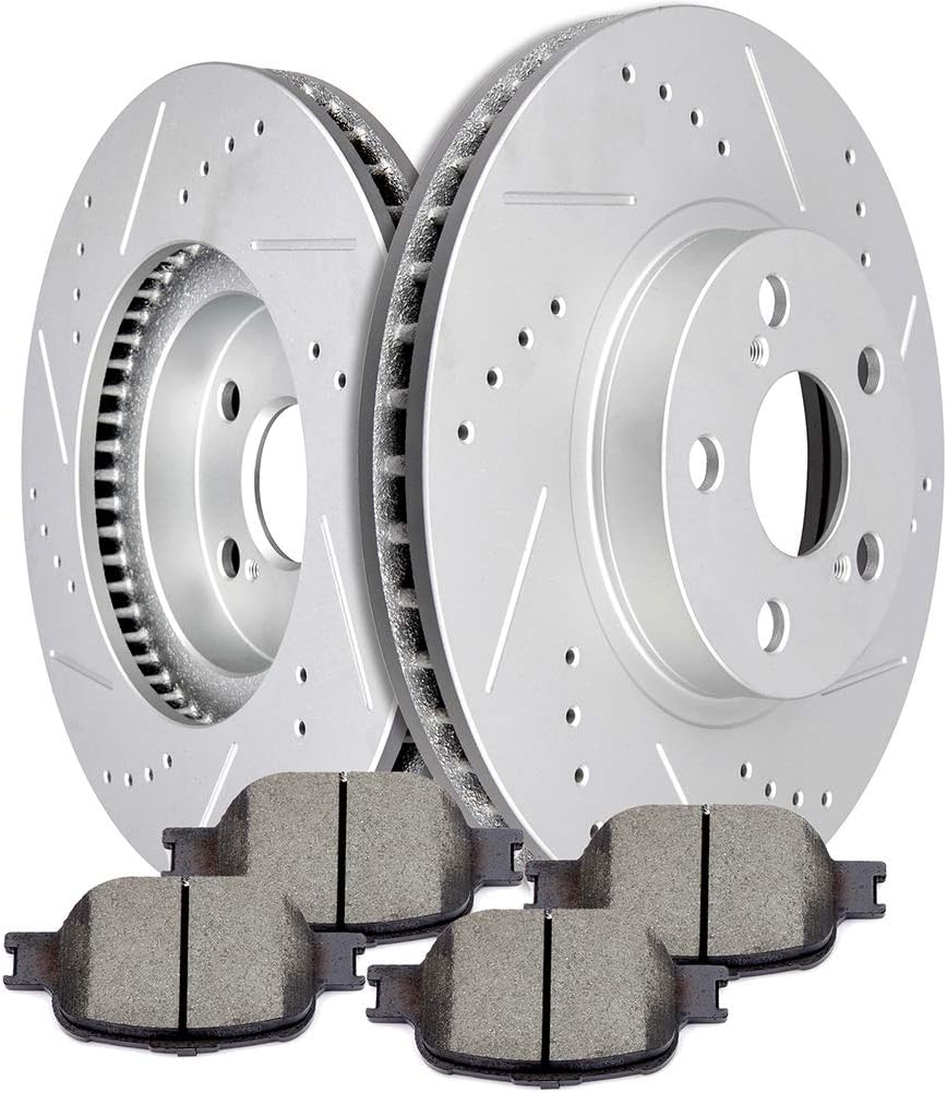 SCITOO Brake Kits - (2) Front Drilled and Slotted Brake Rotors (4) Ceramic Pads for 2003-2009 for Toyota 4Runner,2007-2014 for Toyota FJ Cruiser,2005-2018 for Toyota Tacoma