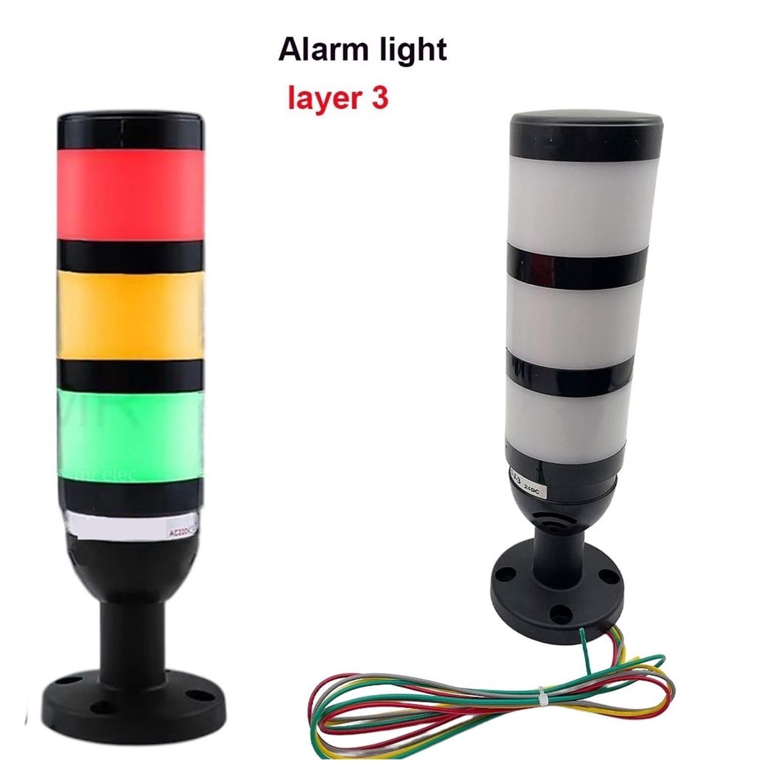 Wielowarstwowa lampka ostrzegawcza, trójkolorowa kolumna sygnałowa, lampa alarmowa LED do obrabiarek, 220 V, alarm dźwiękowy i świetlny (DC 24 V No Sound)
