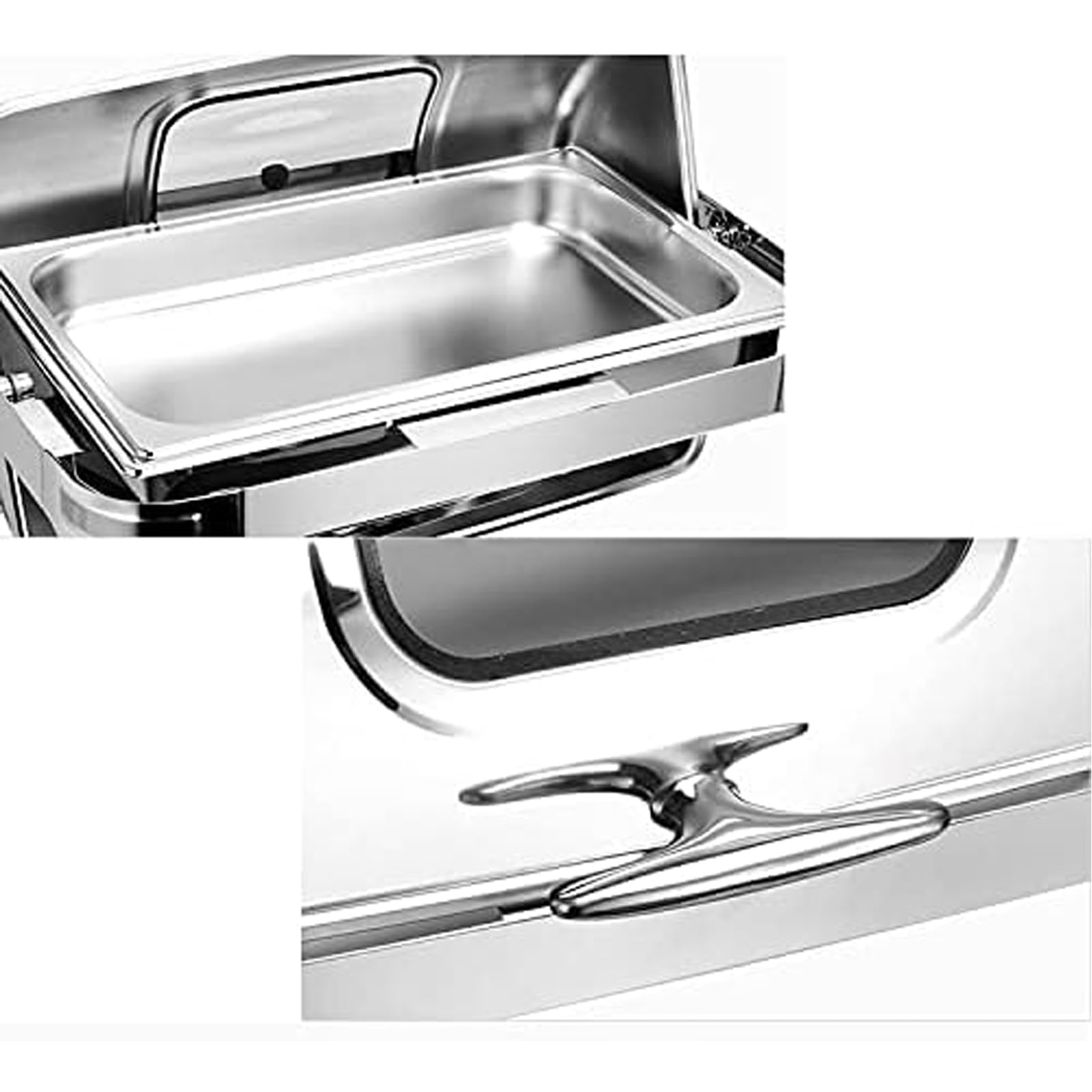 Set scaldavivande in Acciaio Inox per Buffet - Chafing Dish con Coperchio a Rullo da 9 Litri per Eventi con vaschetta per Cibo/Acqua e contenitori per combustibile