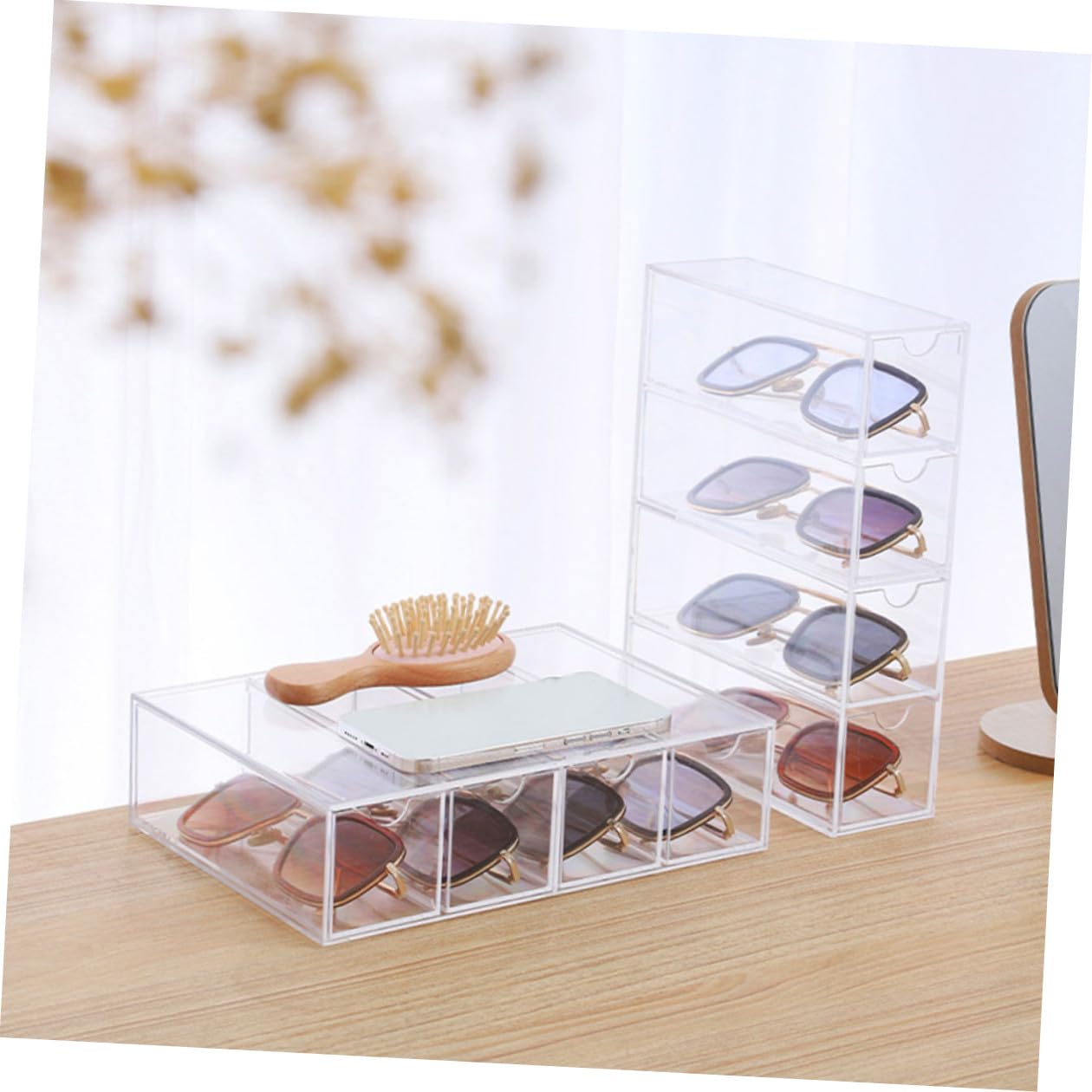 BESTonZON Caja de Almacenamiento Multicapa 2 Pcs para Gafas de Sol