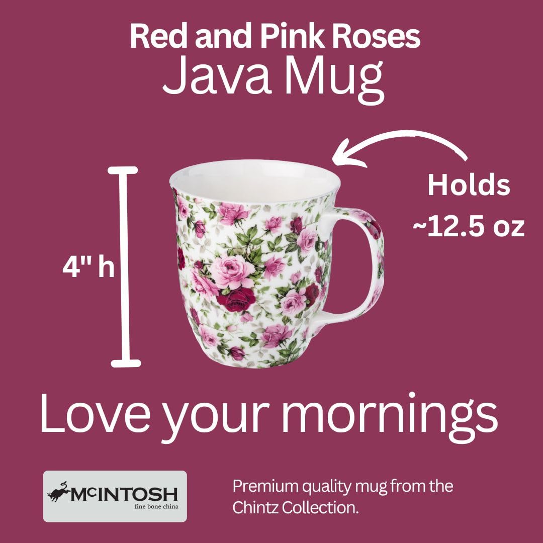 McIntosh Chintz Tazza In Porcellana Fine Rose Bianche - 354 Ml - Confezione Regalo - Lavabile In Microonde E Lavastoviglie