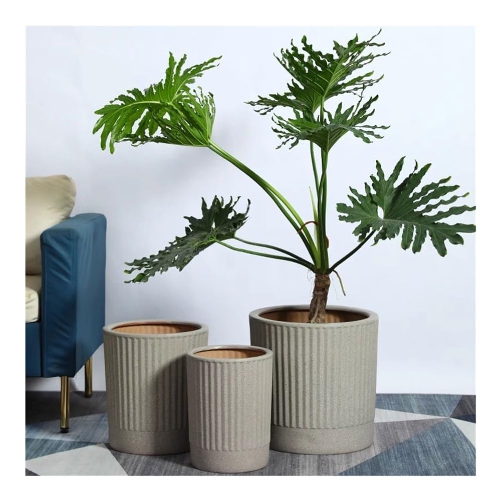 Doniczki 14-calowa okrągła doniczka ceramiczna do użytku na zewnątrz z prążkowaną teksturą