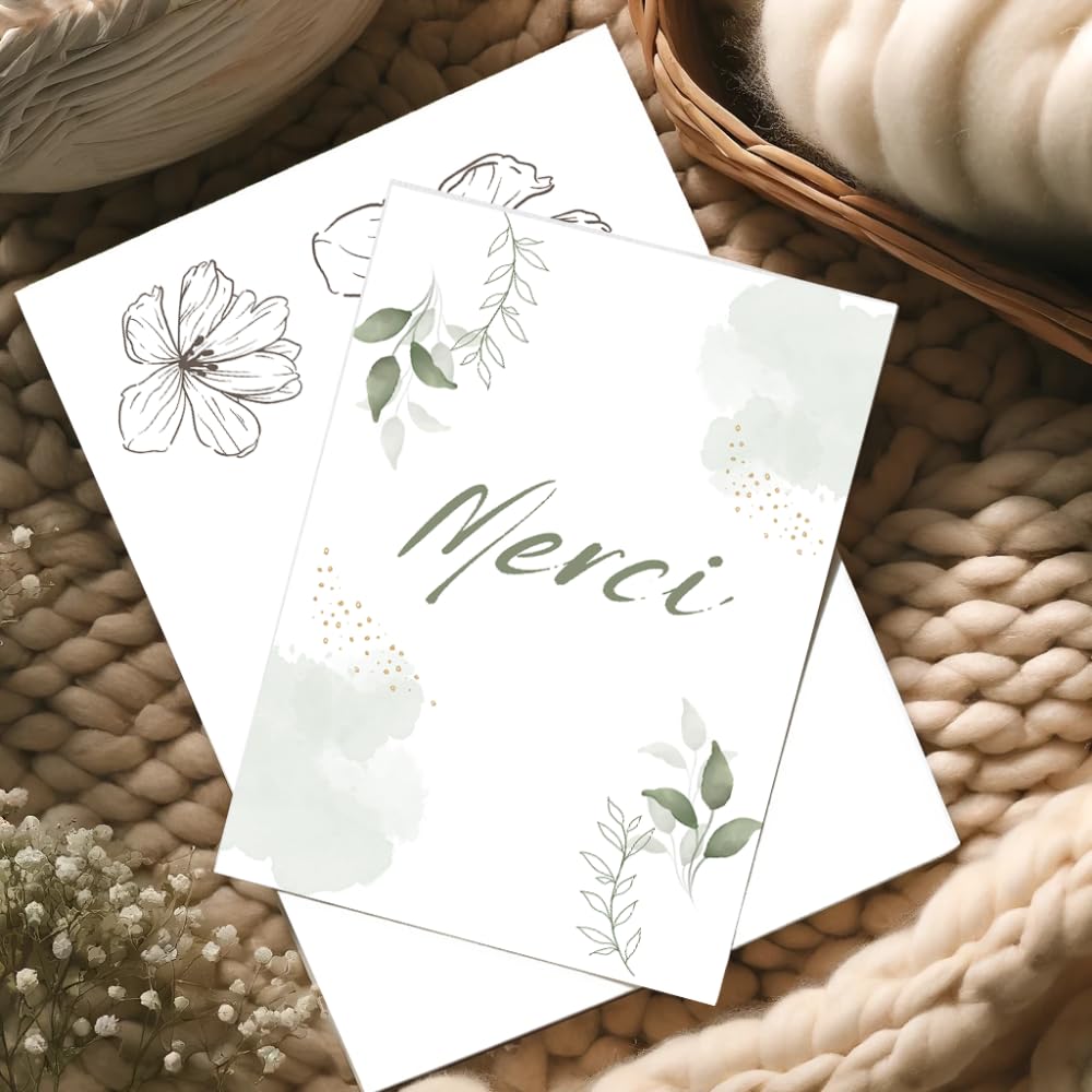 Set 10 biglietti ringraziamenti con buste stampate | Design FLORAL | Cartolina 10,4x14,8 cm | Ringraziamento matrimonio nascita compleanno