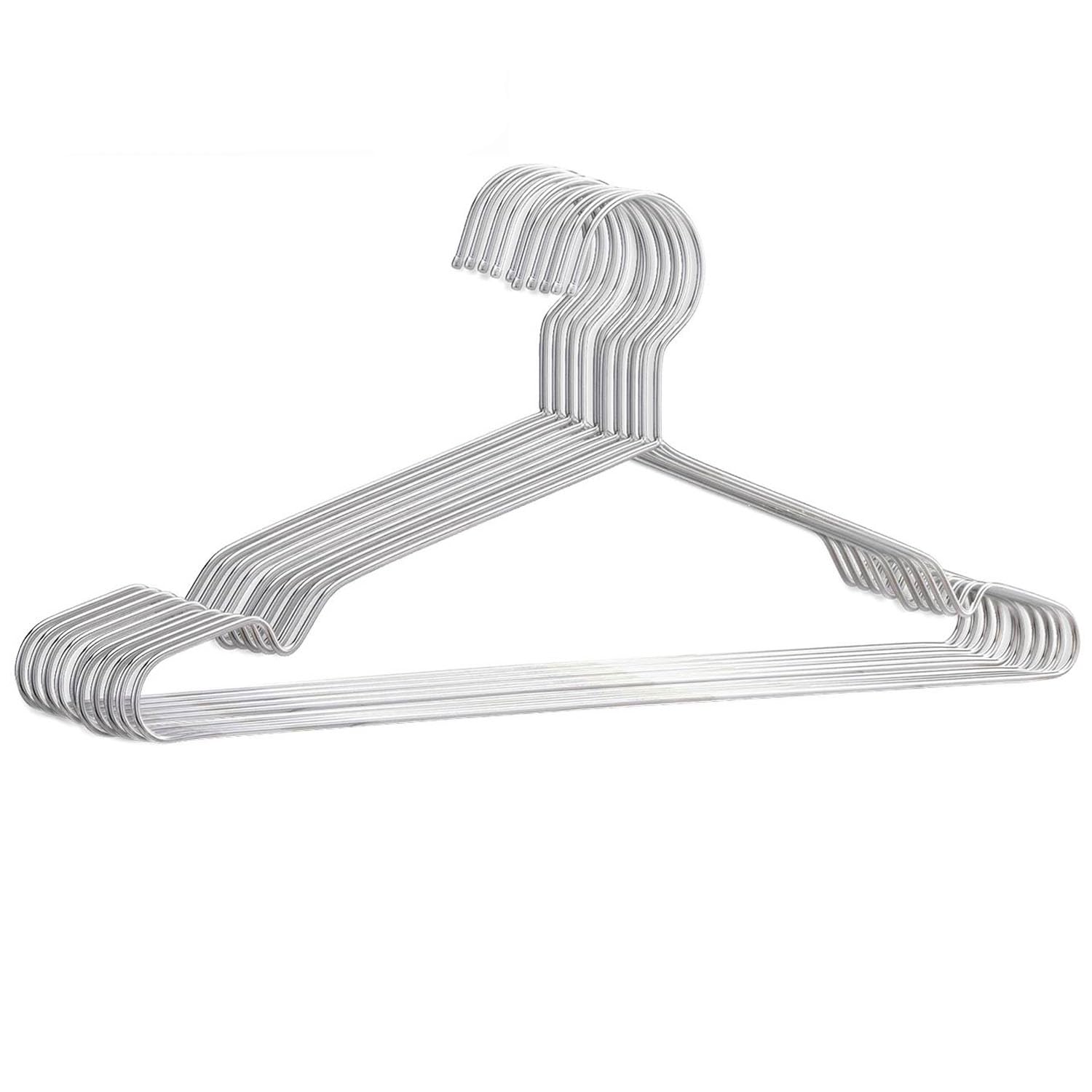 Taylor & Brown 10 Pack Strong 42cm Metal Clothes Hangers – Silver Galvanised Wire with Notches & Trouser Bar, Durable Space-Saving Wardrobe & Garment Organisers for Shirts, Jackets, Suits & Trousers