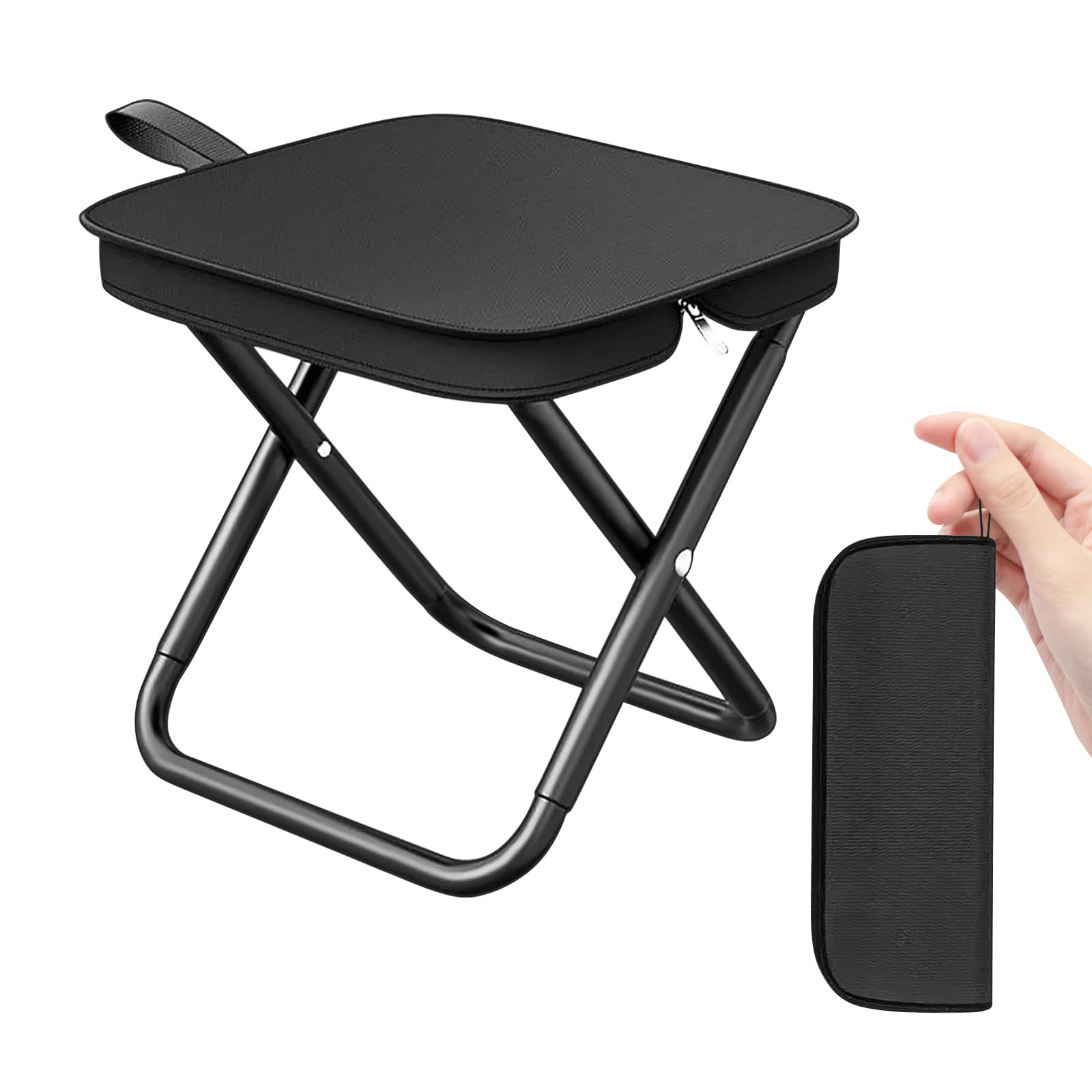 ACESOME Portable Camping Stool, 28.5×26.5×24cm Lightweight Foldable Camping Chair, Folding Stools for Adults, Fold Up Pocket Chair Bag for Fishing, Camping, Travelling, Picnics (Black, XL)