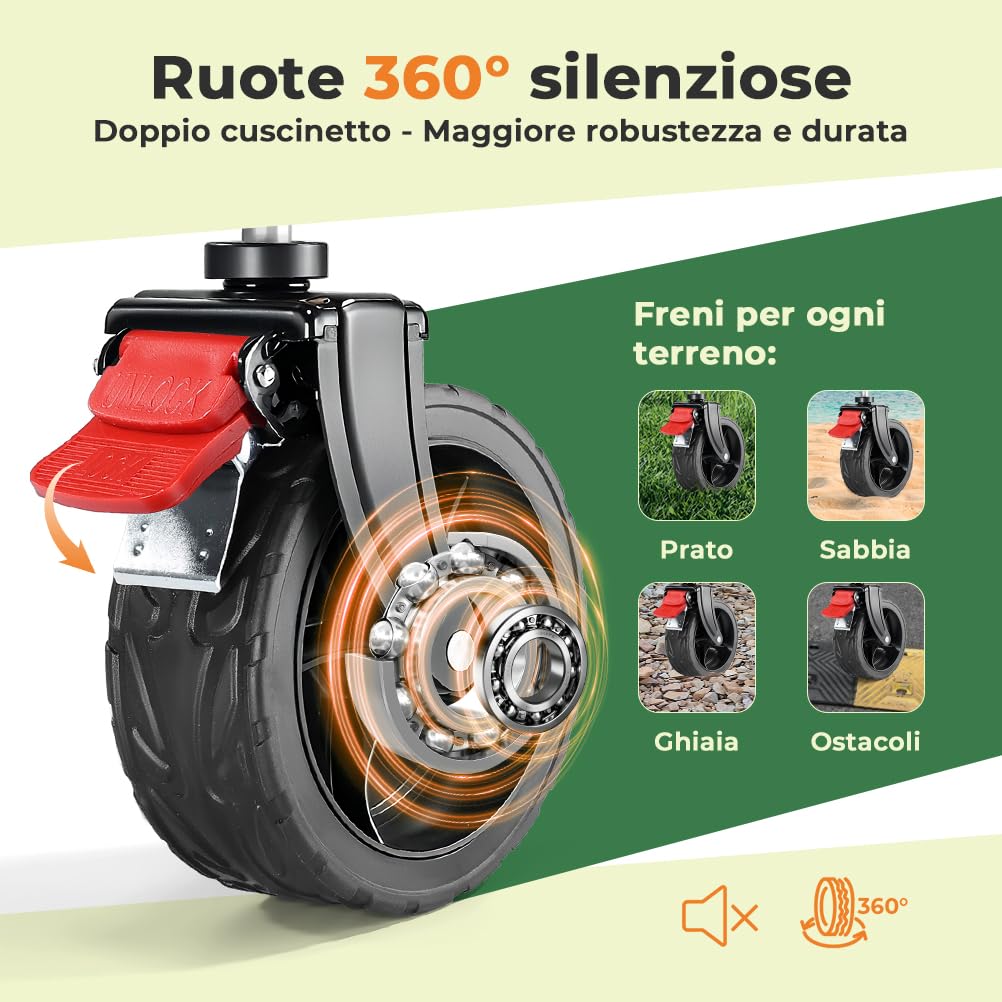 SLIDBEAT Carrello da Campeggio Portatile 120L, Carrello Spiaggia Ruote Grandi con Maniglia Regolabile, Carrello da Giardino Pieghevole Adatto a Tutti i Terreni
