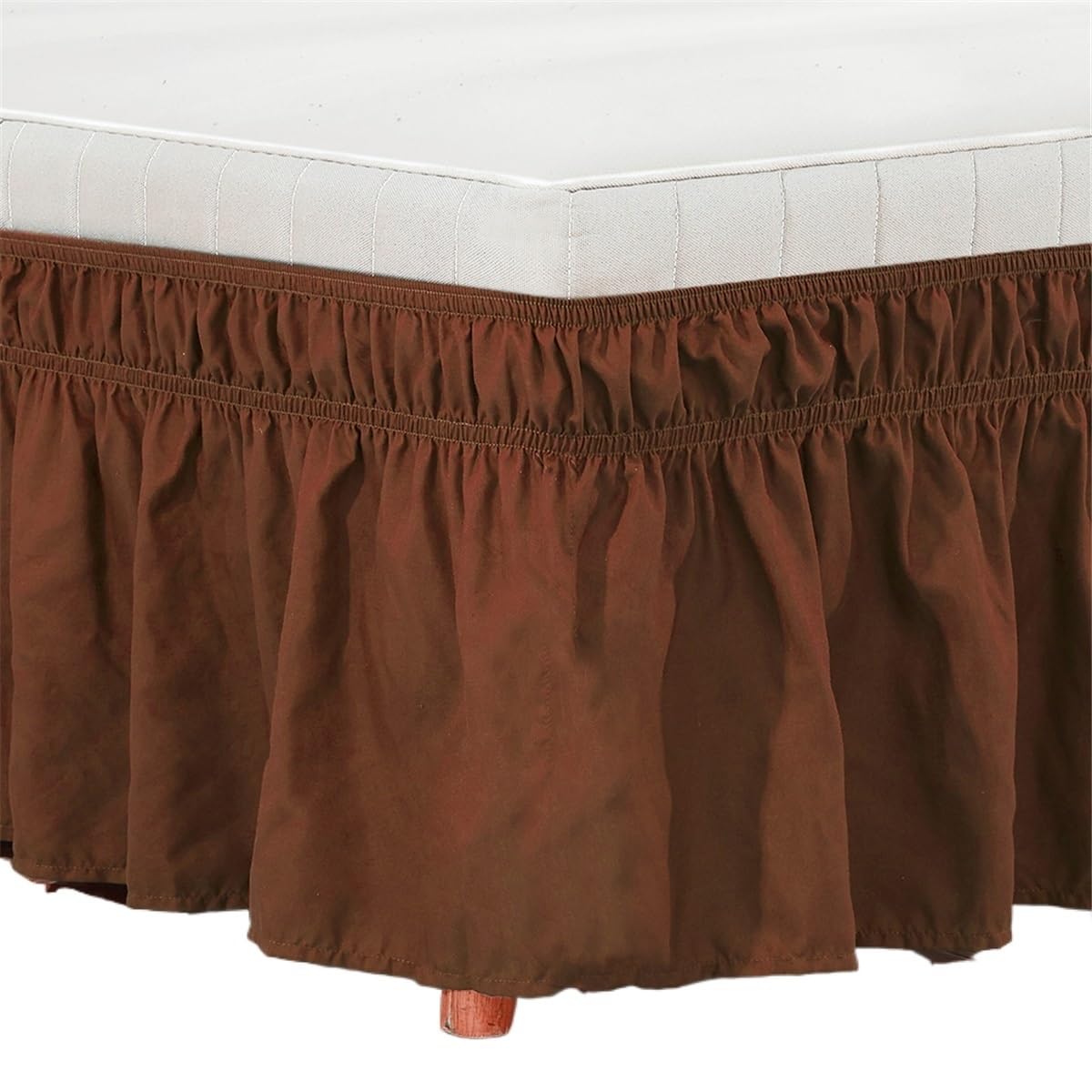 UDHSNJZG Bed Skirt Bed Skirt Wrap Around Elastic Skirts Ruffles Dust Ruffled Pastoral Solid Color Twin/Full/Queen/King 15 Inch(Brown,198 * 203+38cm)
