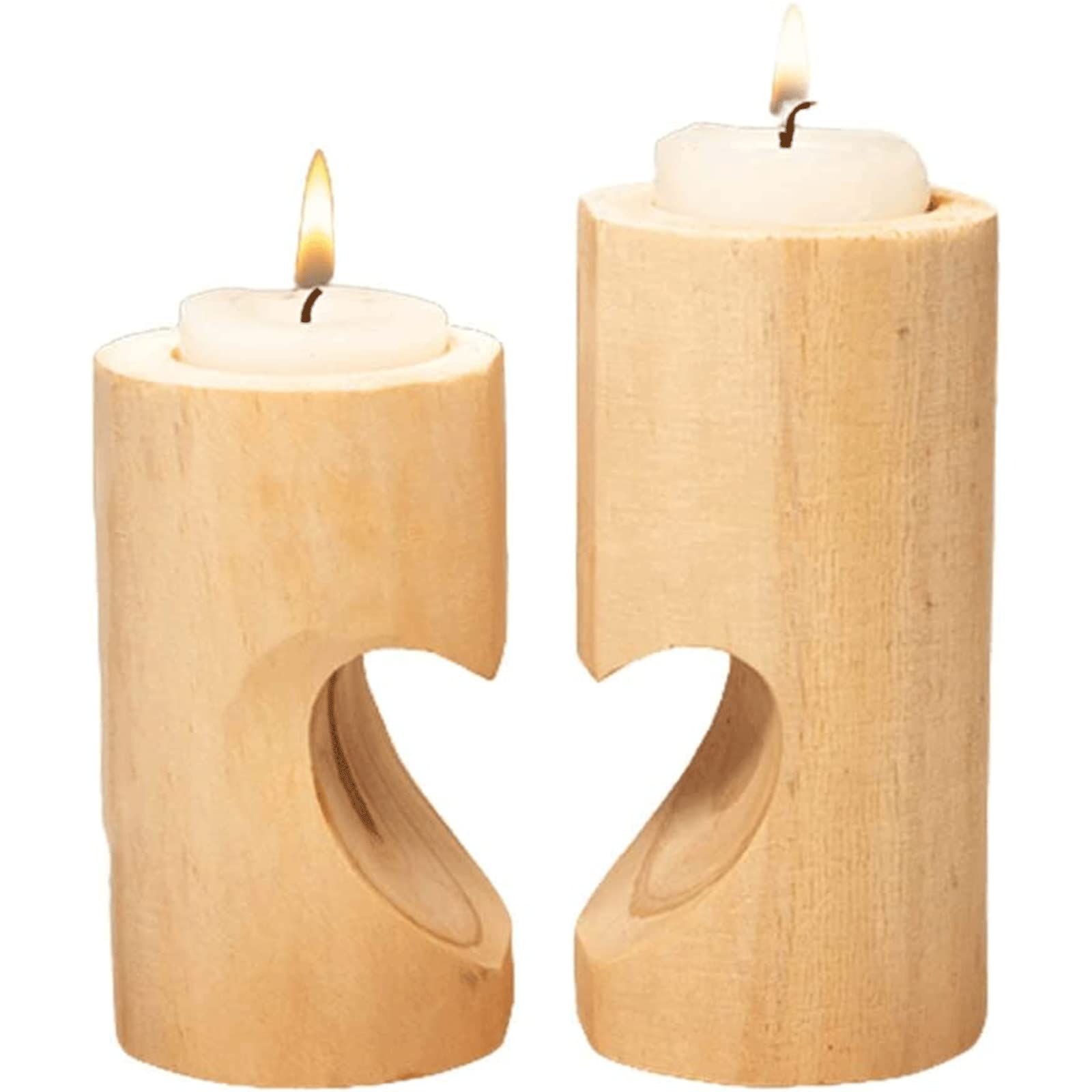 Candelabros De Madera En Forma De Corazón con Velas Paquete De 2 10-12cm