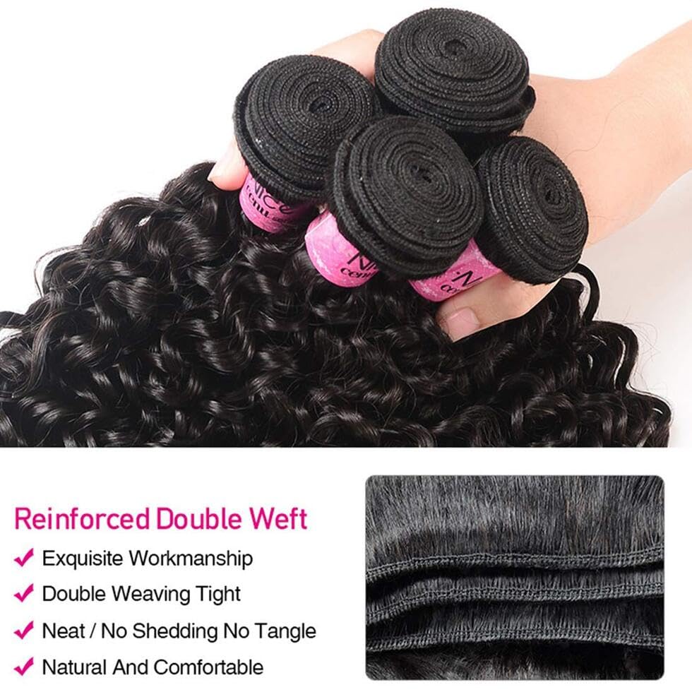 UNICE Human Hair Bundles Curly 16 18 20 inch 100% Unprocessed Brazilian Virgin Weave 3 Bundle Real Natural Black Human Hair Extensions 1B Natural Black Color for Women