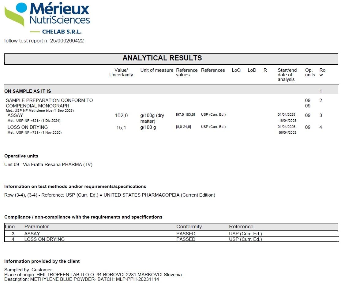 Capsule di Blu di Metilene 10 mg USP Pharma Grade - Heiltropfen®