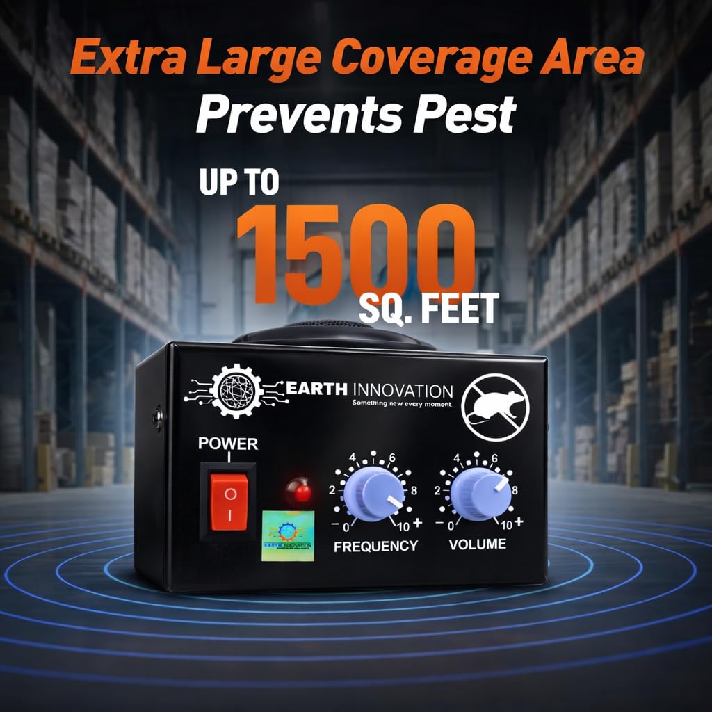 Earth Innovation™ Ultrasonic Sound Rat and Rodent 6th Generation Pest Repeller Device use for Home, Office, Storeroom, Restaurant Kitchen, Store, Hotel Rooms, Car Parking Area Etc. (Black - 1500 SQ) 1