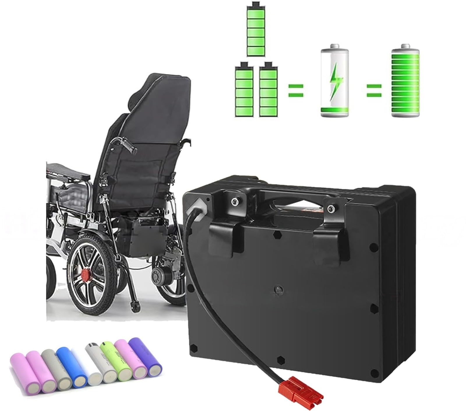 Batería para Silla De Ruedas Eléctrica, 24 V 10 Ah 12 Ah 15 Ah 20 Ah, Batería De Repuesto para Silla De Ruedas Eléctrica, Conector Anderson Rojo.