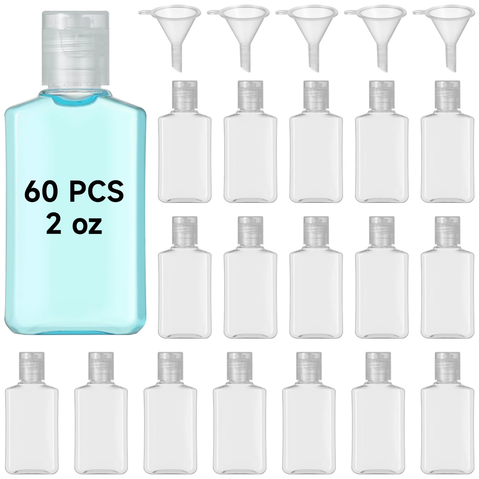 60 Pieces 2 oz Plastic Bottles Clear Travel Bottles with Flip Cap Portable Empty Hand Sanitizer Bottles, Refillable Containers for Travel Business