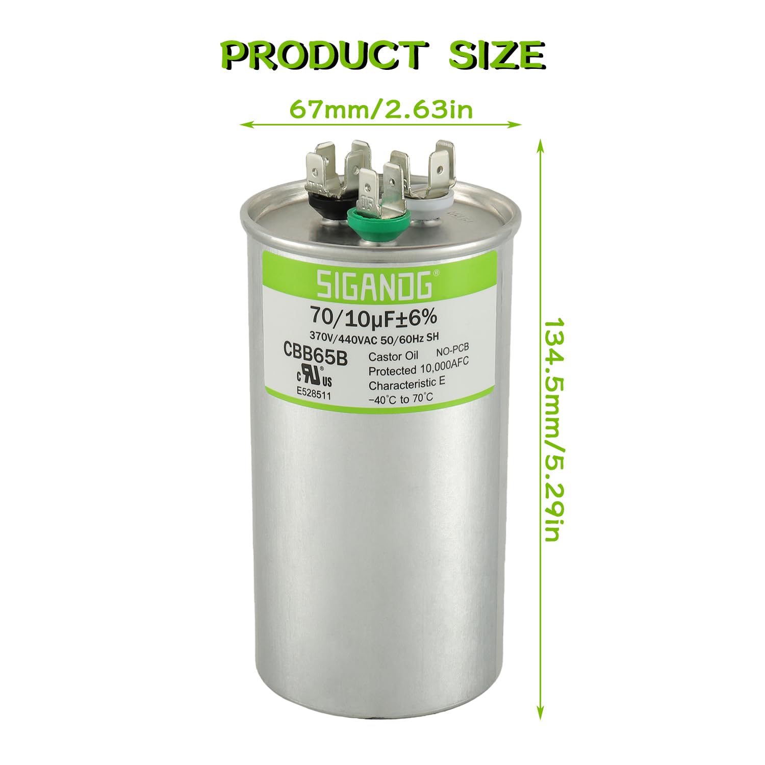 70/10 uF 70+10 MFD 370V or 440V CBB65 Dual Run Start Round Capacitor 70 10 uF MFD 370 440 Volt VAC for Condenser Straight Cool or Heat Pump Air Conditioner