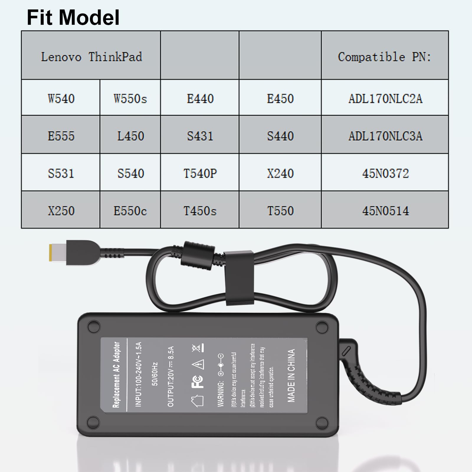 170W AC Charger Fit for Lenovo Thinkpad T15p T15g P15v P16v P15 P16 P17 Gen 3 2 1, P50 P51 P52 P53 P70 P71 P73, P1 Gen 6 5 4 3 2 1, W540 W541 Power Adapter