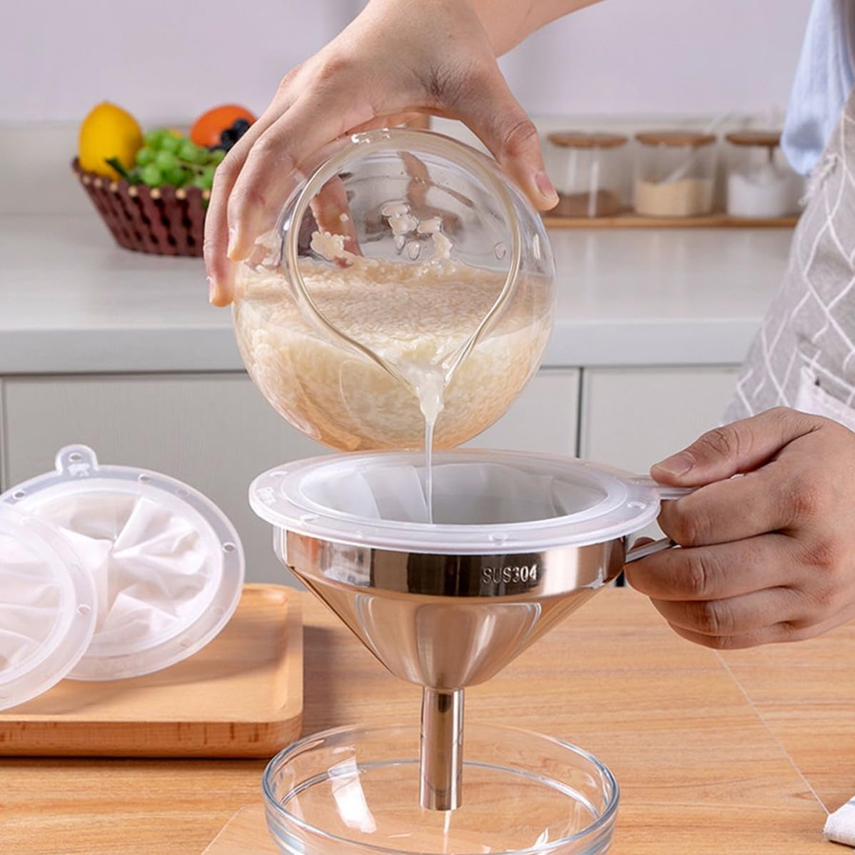 Food Filter Screen 100 Mesh White Mesh Funnel Insert for Juice