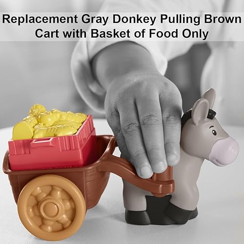 Miniatura 2 de Piezas de repuesto para el juego de pesebre Fisher-Price Little People - HMX70  Carrito marrón tirando de burro gris con cesta de comida, funciona