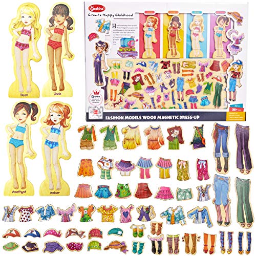 Onshine en Bois Modèles de Mode Casse-tête 63 Pièces Magnétique à Habiller Jouets éducatifs pour Bébé Fille Garçon Enfants