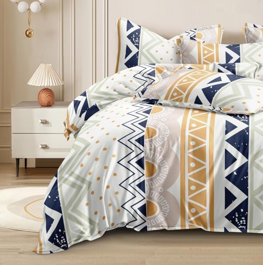 Image of 180 TC Cotton Feel All Around Elastic Fitted Bedsheets King Size, Premium Fitted Bedsheets King Size for Double Bed with 2 Pillow Covers, Size- 78 inch x 72 inch (Zik zak)