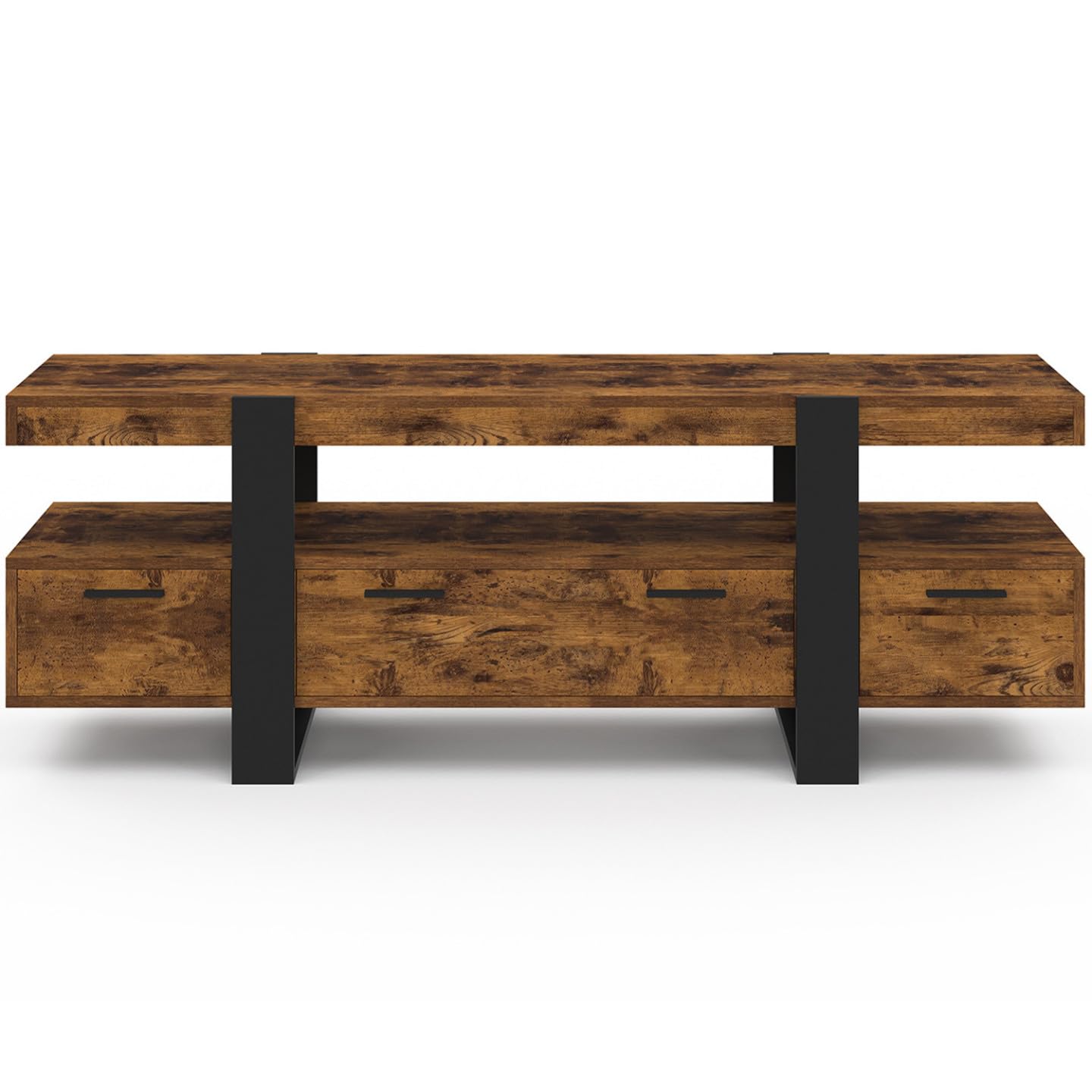 IDMarket - Porta TV PHOENIX 140 cm con legno effetto invecchiato e cassetti neri