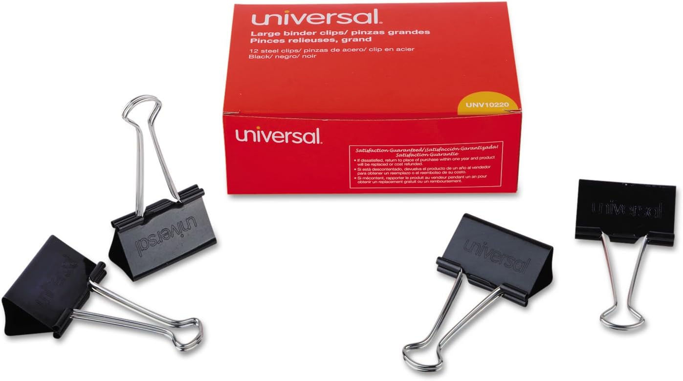 Large Binder Clips, Steel Wire, 1'' Capacity, 2'' Wide, Black/Silver, 36 Each, Sold as 1 Package