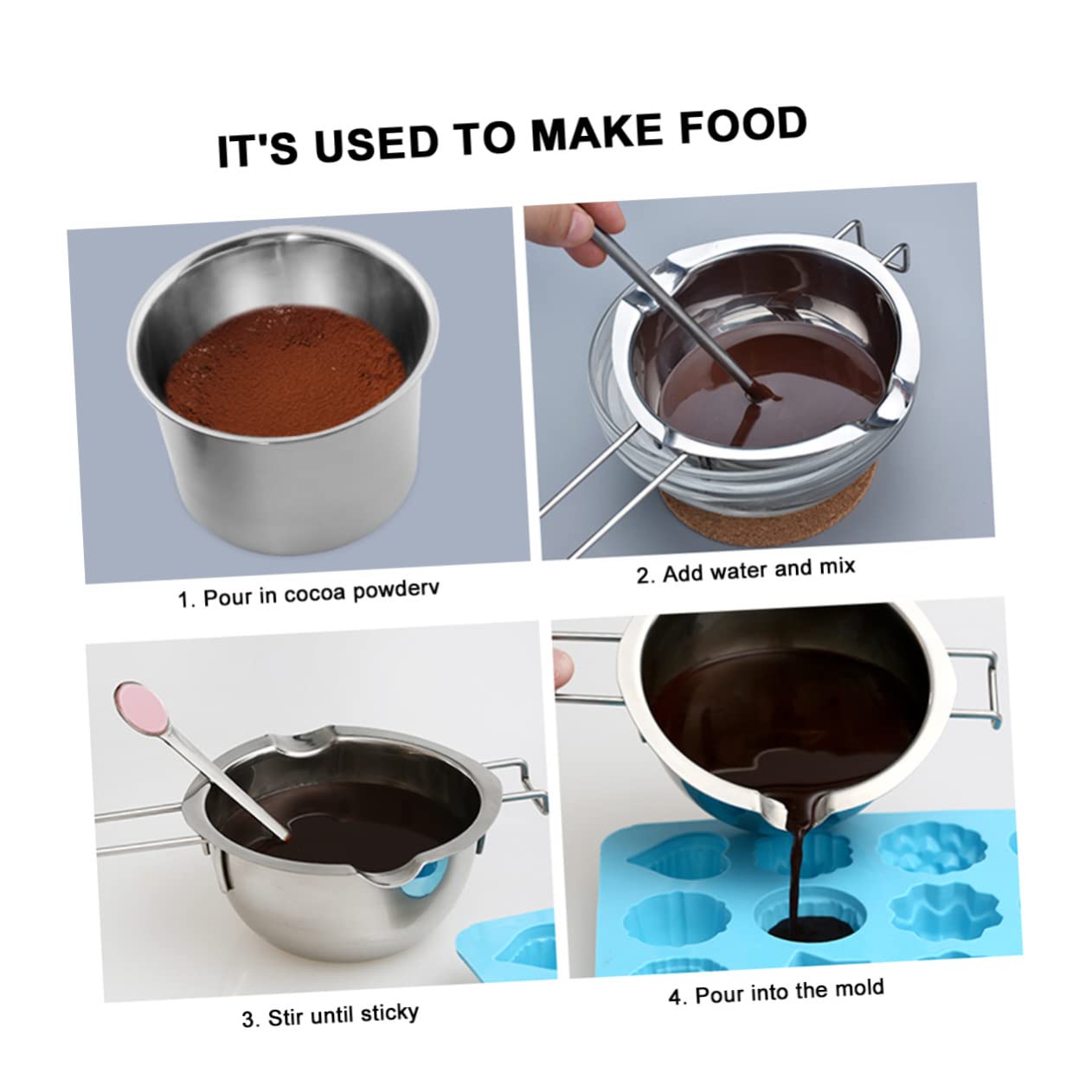 Luxshiny 2pcs Stainless Steel Melt Pan Chocolate Melting Pot Double Pour Spouts Boiler for Candy Heating Cooking Utensil