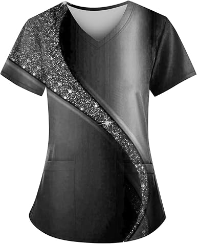 OIOLOYJM Printed Scrub Tops Women Short Sleeve V Neck Plus Size Scrubs for Womens Nursing Uniforms Shirts with Pockets