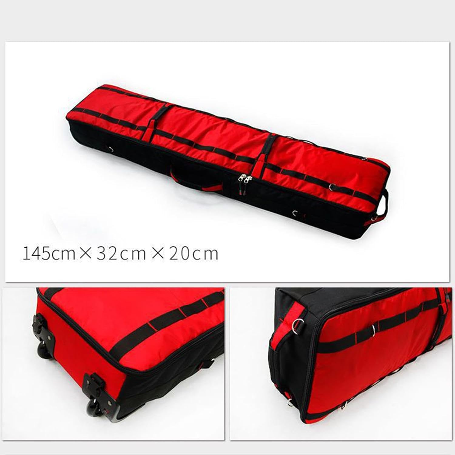 Wheeled Ski Bag with Wheels and Handle, Padded Snowboard Travel Bag with Storage Pouch for Air Travel, Skiing, Snowboarding