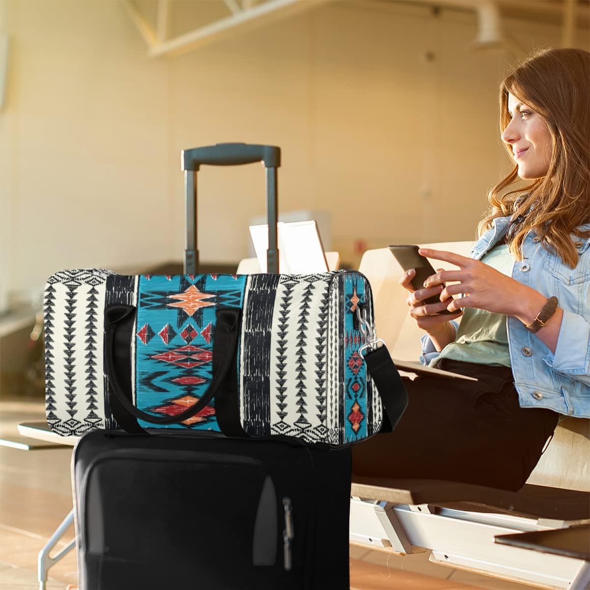 Pardick Aztec Western Small Travel Duffel Bag, Sports Gym Bag, Overnight Bag, Weekender, Waterproof, Lightweight, Foldable, Multifunctional, Polyester - Image 3