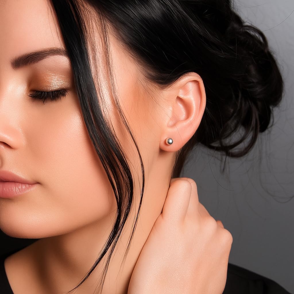 KEZEF Sterling Silver Ball Stud Earrings Hypoallergenic Earrings for Women | Available in Sterling Silver, Rose Gold, or 14K Gold Plated Silver (2mm-10mm) - Image 5