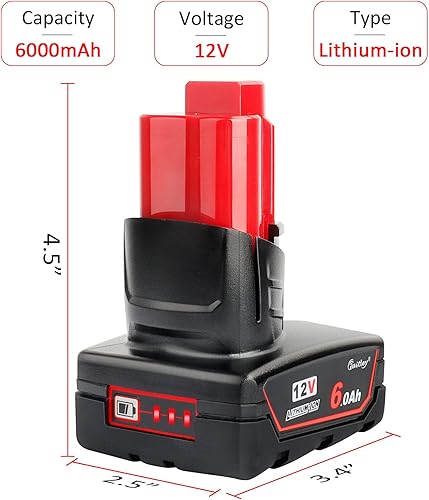 Miniatura 3 de waitley Batería de repuesto de 12V 6Ah compatible con Milwaukee 6.0Ah batería de iones de litio 48-11-2411 48-11-2440 48-11-2402 Herramientas