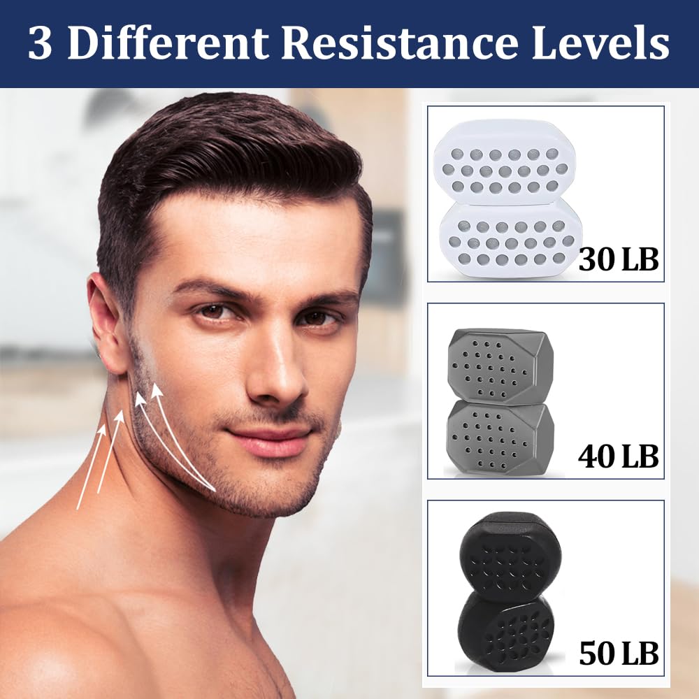 Ejercitador de mandíbula, kit de entrenamiento de mandíbula mejorado de 6 piezas con caja, 3 estilos de silicona para ejercitar, herramienta de entrenamiento de masticación, fortalecedor