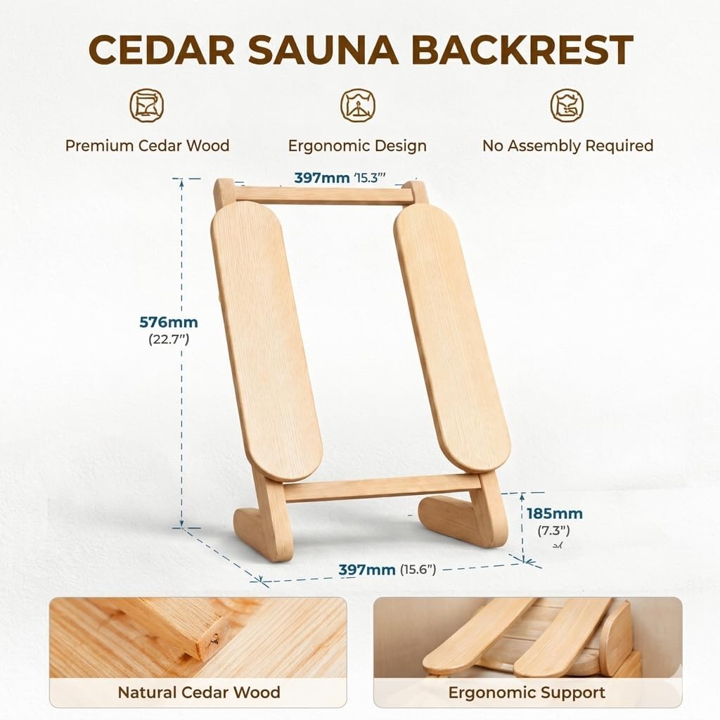 Cedar Nautral Wood Ergonomic Sauna Backrest Suitable for Indoor and Outdoor Saunas