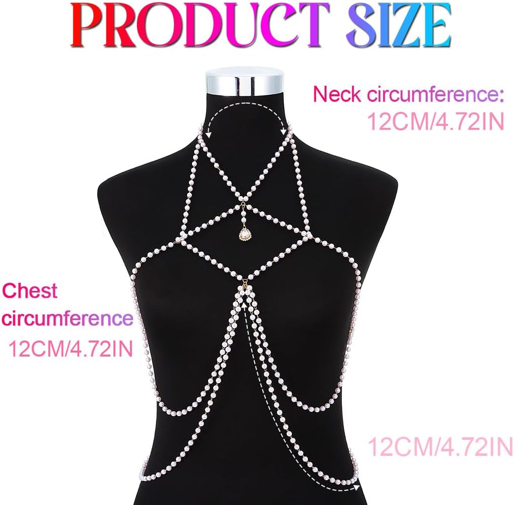 Nicute Pearl Body Jewelry Layered Necklace Body Chain Sparkly Summer Beach Bikini Bra Accessories for Women - Image 6