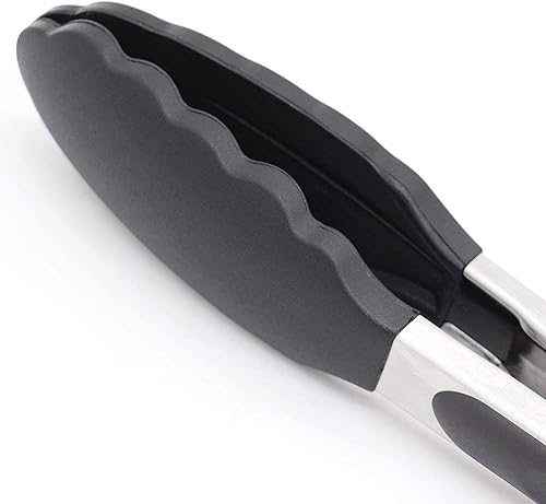Miniatura 2 de Paquete de 4 pinzas de cocina negras, de silicona de alta calidad, sin BPA, antiadherentes, acero inoxidable, para barbacoa, para cocinar, asar a la