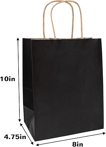 Miniatura 3 de VANHEL Paquete de 50 bolsas de papel kraft negras medianas 8 x 4.75 x 10.5 pulgadas, bolsas de papel Kraft, bolsas de regalo con asas, adecuadas