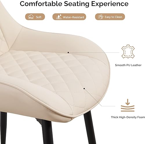 Miniatura 5 de Juego de 4 sillas de comedor, modernas sillas de comedor con cojines gruesos, sillas tapizadas de piel sintética para cocina, comedor con patas