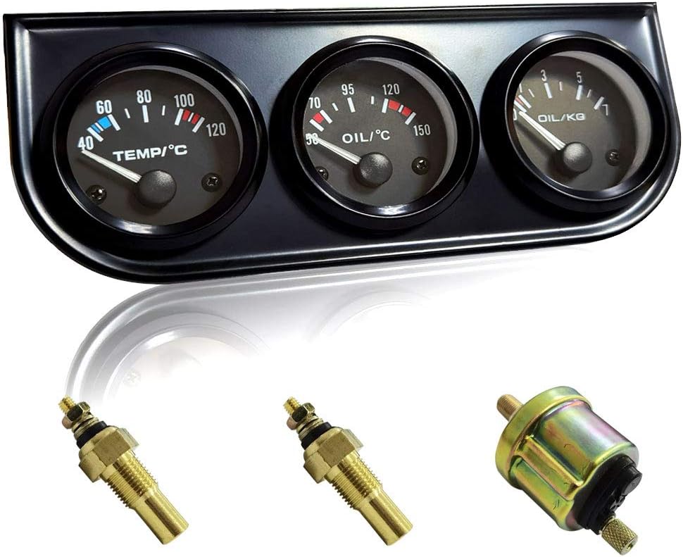 IZTOR 52mm 3 in 1 (Water Temp Gauge+ Oil Temp Gauge + Oil Press Gauge) Triple Gauge Kit AUTO