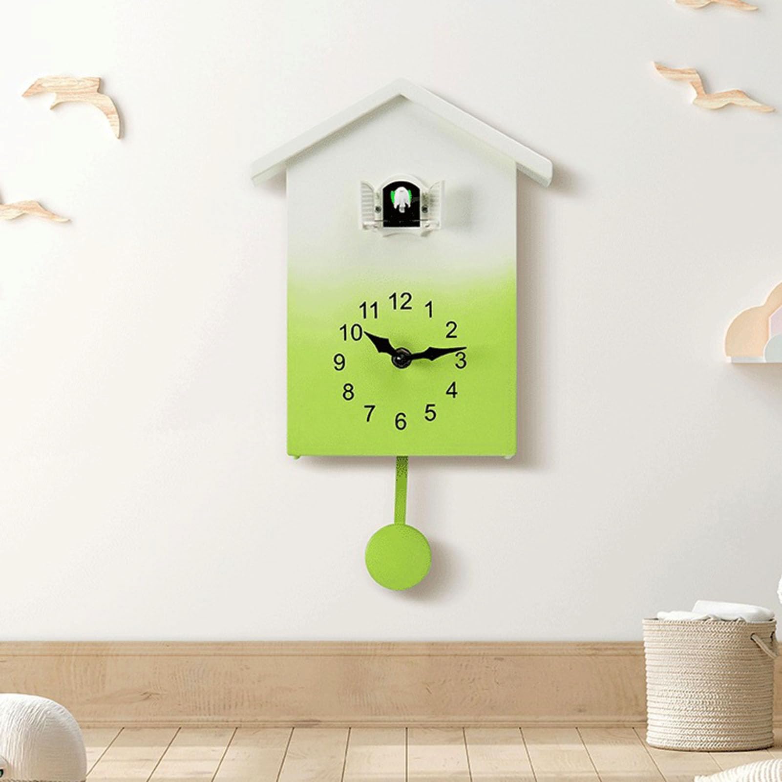 Generic Zegar z kukułką i Godzinami, materiał Najwyższej Jakości, łatwa Instalacja, Zegar ścienny z kukułką do Sypialni, Kuchni Biurowej 8,1 X 4,1 X 15,0 Cali (GREEN)
