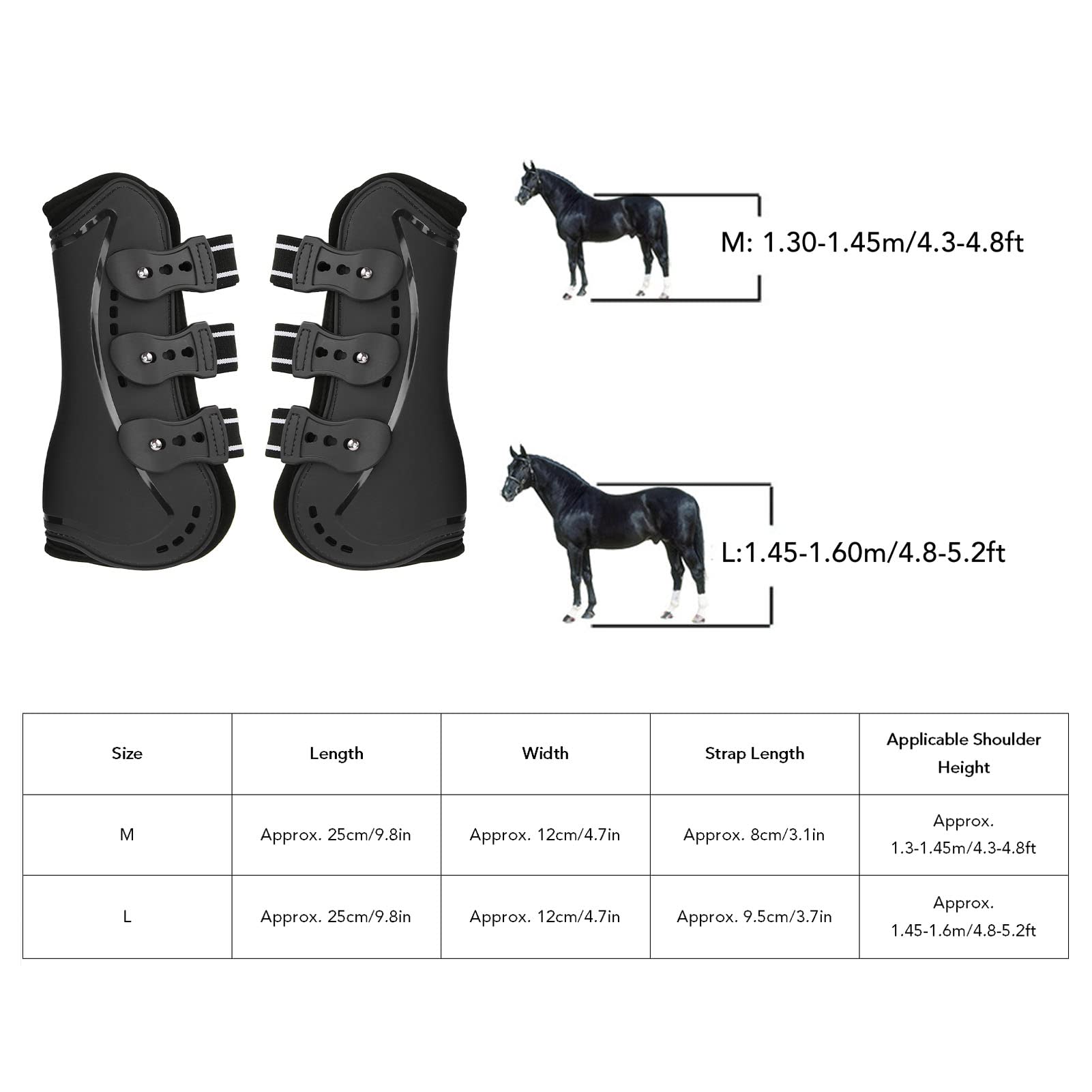 AMONIDA Stinchiere Cavallo Equitazione, Stinchiere Cavallo, Frontale Nero Traspirante Ammortizzante Parastinchi per Gambe di Cavallo per Lunghe Distanze, Salto Ostacoli Ed Esercizi(M)